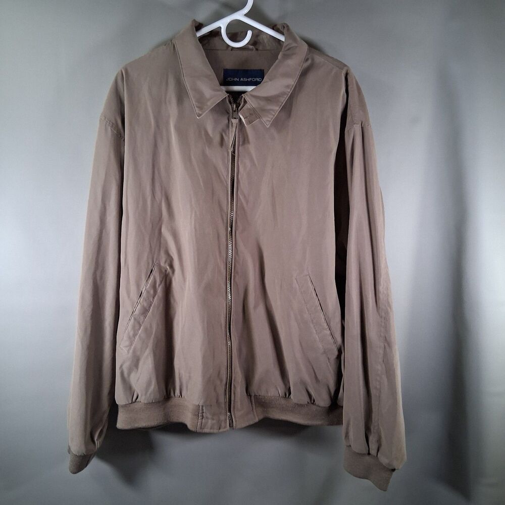 John Ashford Jacket Mens XXL Brown Full Zip Coat Loop Collar Eclectic Grandpa